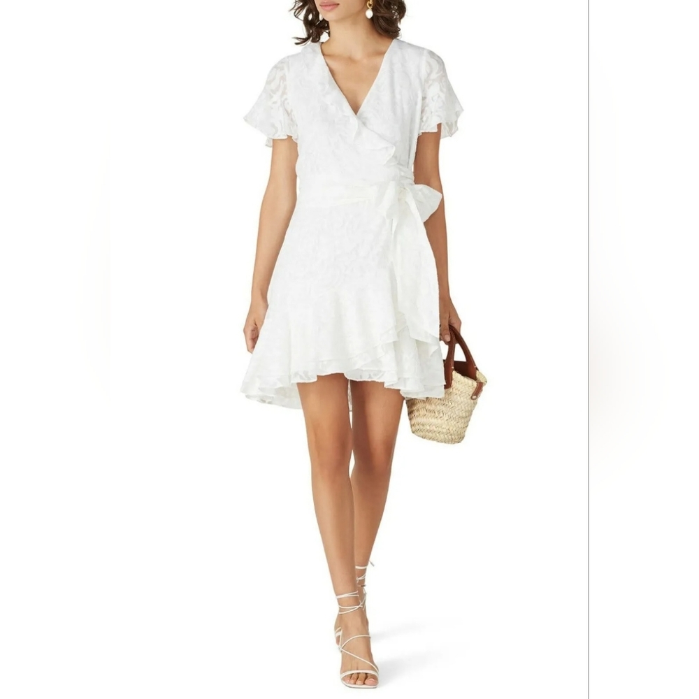 NWT Tanya Taylor Womens Size 10 Bianka White Silk Floral Ruffled Wrap Minidress